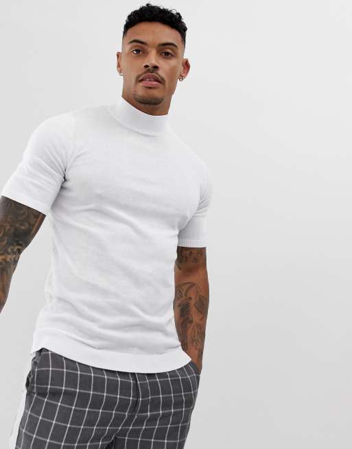 ASOS DESIGN knitted muscle fit turtle neck t shirt in white ASOS