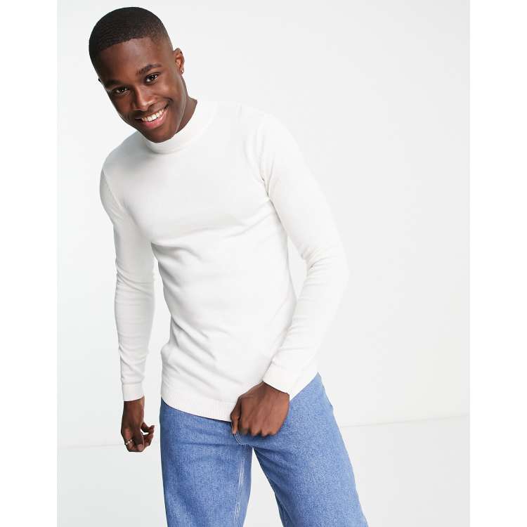 ASOS DESIGN knitted muscle fit turtleneck jumper in white