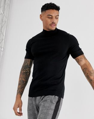 ASOS DESIGN knitted muscle fit turtleneck t-shirt in black | ASOS