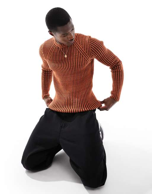 ASOS DESIGN knitted muscle plated rib sweater in burnt orange | ASOS