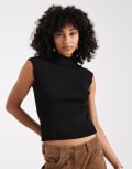 [ASOS DESIGN] ASOS DESIGN knitted neat fit top with cap sleeve in black-Grey XS Black