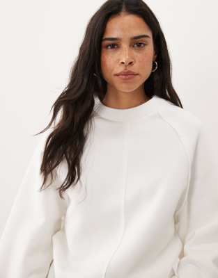 Asos Design Knitted Neck And Cuff Sweatshirt In White