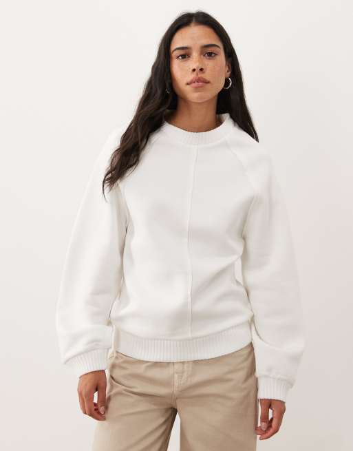 ASOS DESIGN knitted neck and cuff sweatshirt in coconut milk, 3 of 4