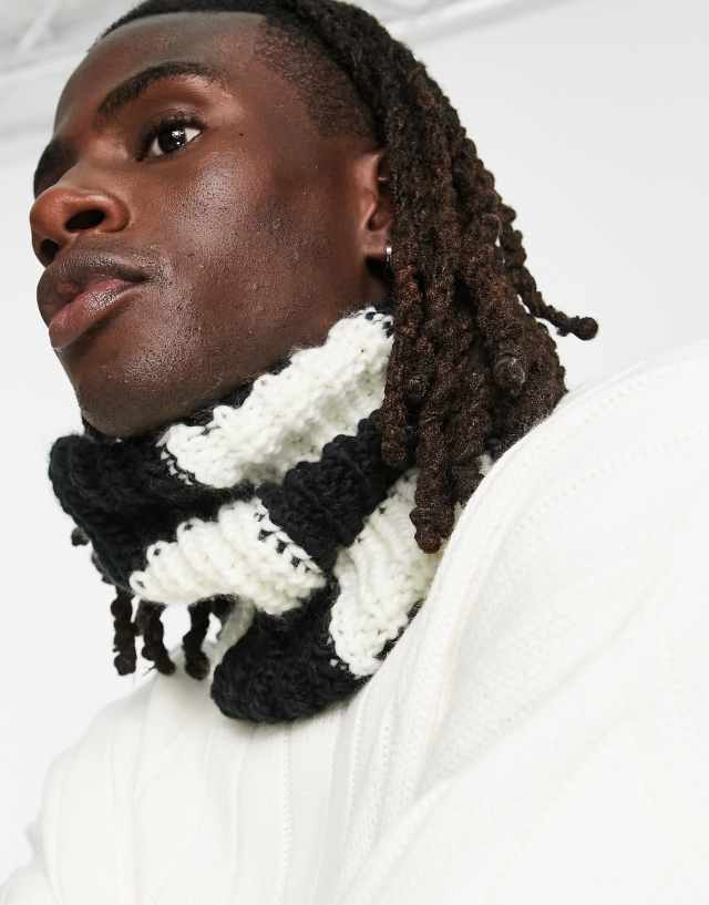 ASOS DESIGN knitted neck warmer in black and white checkerboard