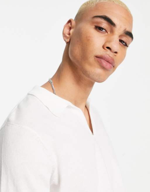 ASOS DESIGN knitted notch neck polo shirt in white