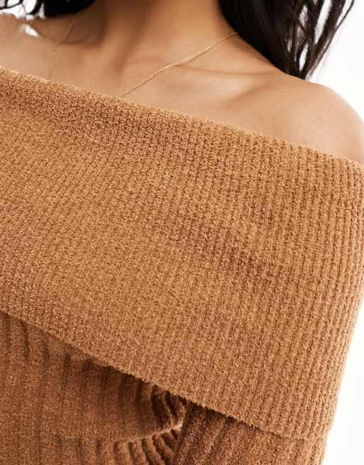 Tan off sale shoulder sweater