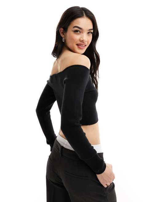 Mesh Black Bardot Top  Nauri –