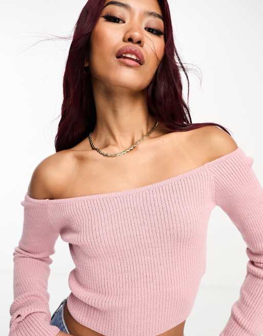 Pink crop best sale top off shoulder