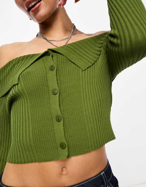 Green off sales shoulder jumper