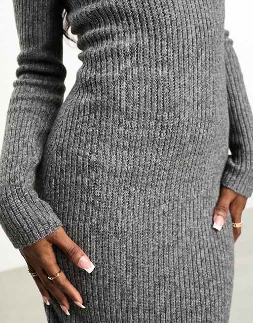 ASOS DESIGN knitted off shoulder maxi dress in charcoal