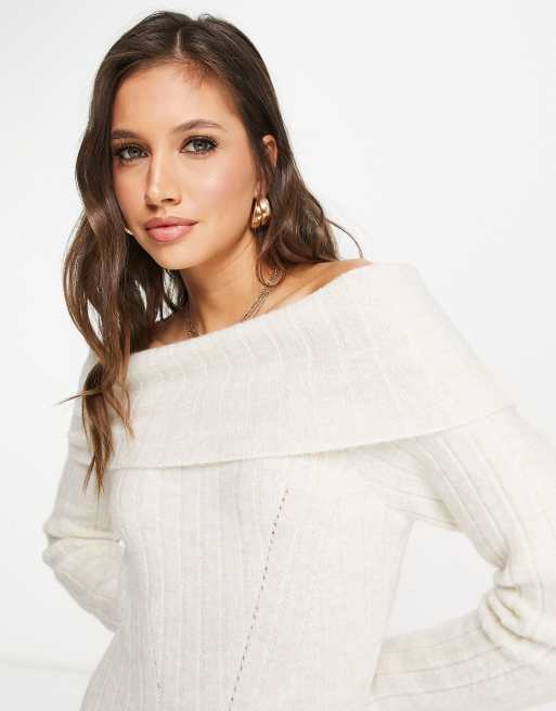 ASOS DESIGN off shoulder sweater in rib in cream