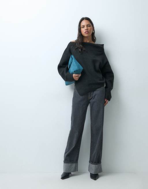 ASOS DESIGN knitted off shoulder top in black, 3 of 5