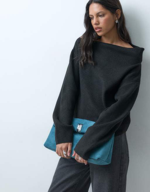 ASOS DESIGN knitted off shoulder top in black, 4 of 5