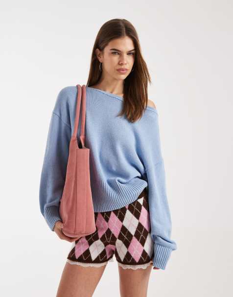 ASOS DESIGN knitted off the shoulder jumper in light blue - view 1