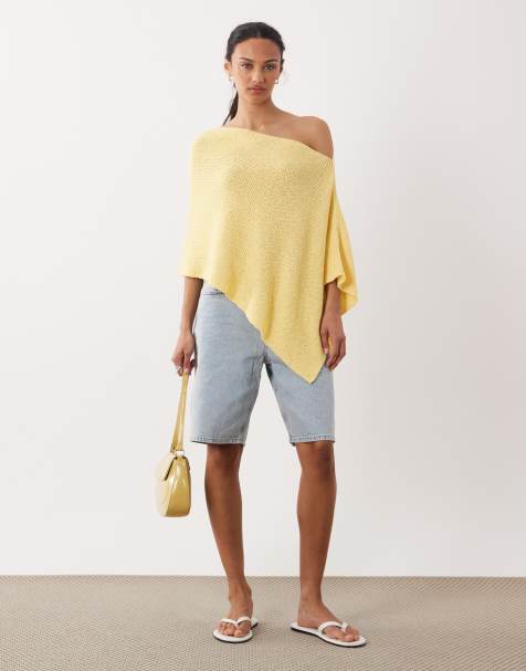 ASOS DESIGN knitted one shoulder cape in buttermilk yellow - view 1