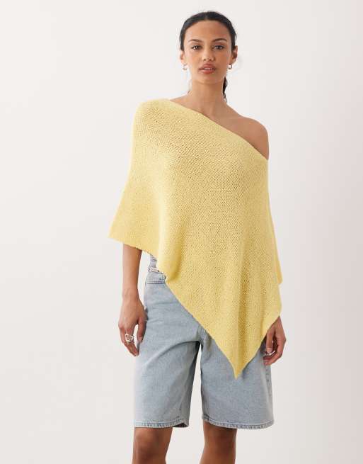 ASOS DESIGN knitted one shoulder cape in buttermilk yellow, 2 of 4