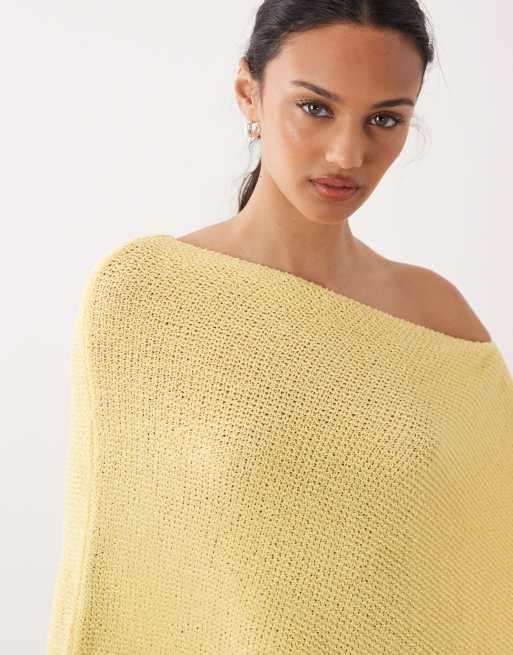ASOS DESIGN knitted one shoulder cape in buttermilk yellow, 3 of 4
