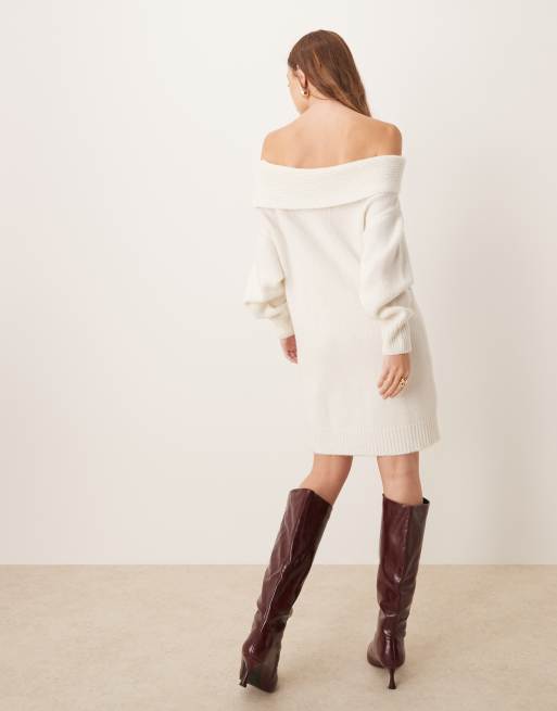 ASOS DESIGN knitted one shoulder jumper dress in ecru ASOS