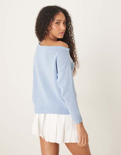 ASOS DESIGN knitted one shoulder jumper in light blue