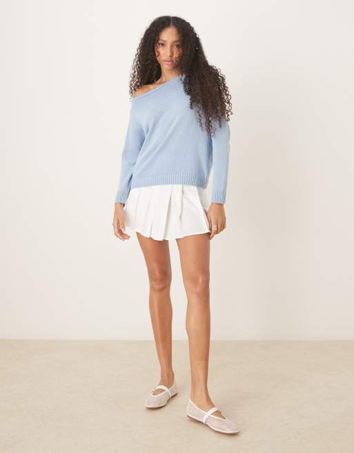 ASOS DESIGN knitted one shoulder jumper in light blue