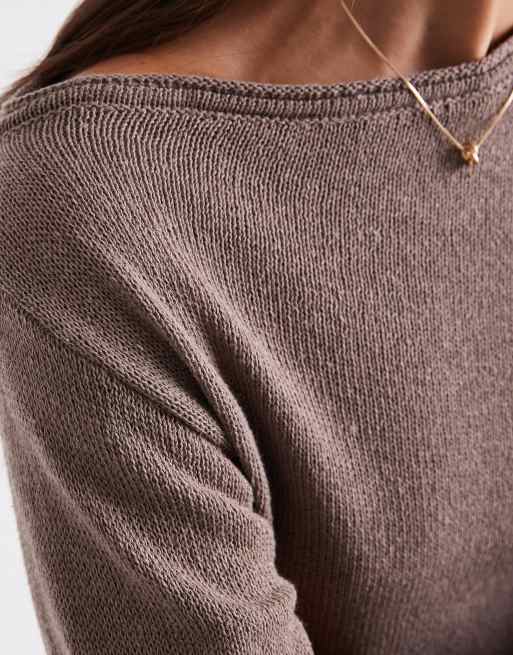 ASOS DESIGN knitted one shoulder long sleeved top in mocha