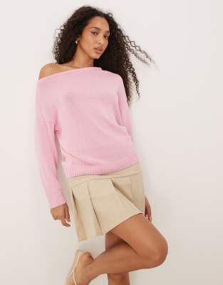Asos Design Knitted One Shoulder Sweater In Pink