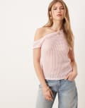 [ASOS DESIGN] ASOS DESIGN knitted one shoulder top in soft pink XS Light Pink