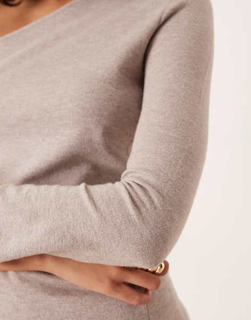 ASOS DESIGN knitted one shoulder top with runching in mocha, 3 of 4