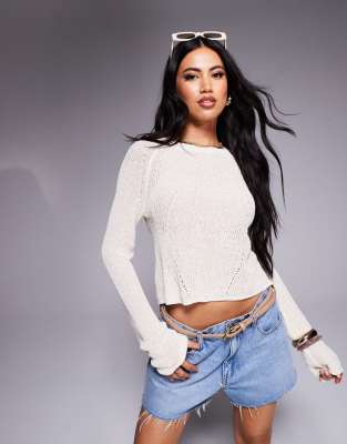Asos Design Knitted Open Back Sweater In White