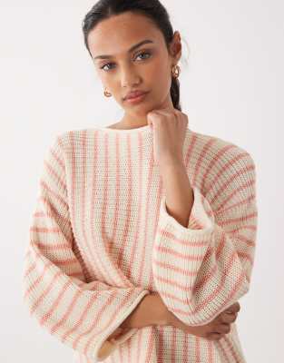 ASOS DESIGN knitted open stitch beach jumper in orange stripe-Multi