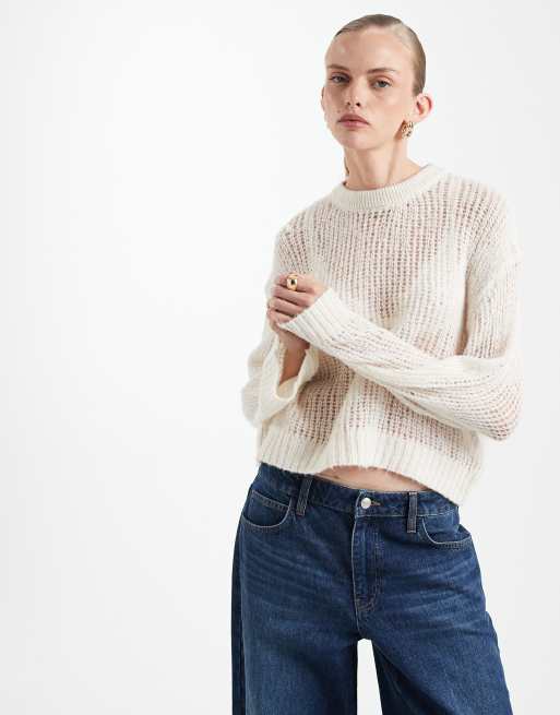 ASOS DESIGN knitted open stitch jumper in ecru, 2 of 4
