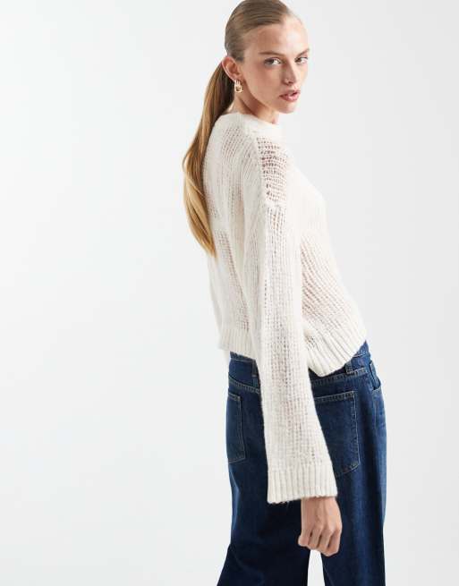 ASOS DESIGN knitted open stitch jumper in ecru, 4 of 4