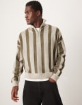 [ASOS DESIGN] ASOS DESIGN knitted oversized boxy dropped shoulder half zip jumper in beige-Neutral L BEIGE