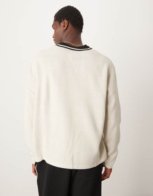 ASOS DESIGN knitted oversized boxy dropped shoulder jumper with sports chest print, 3 of 4