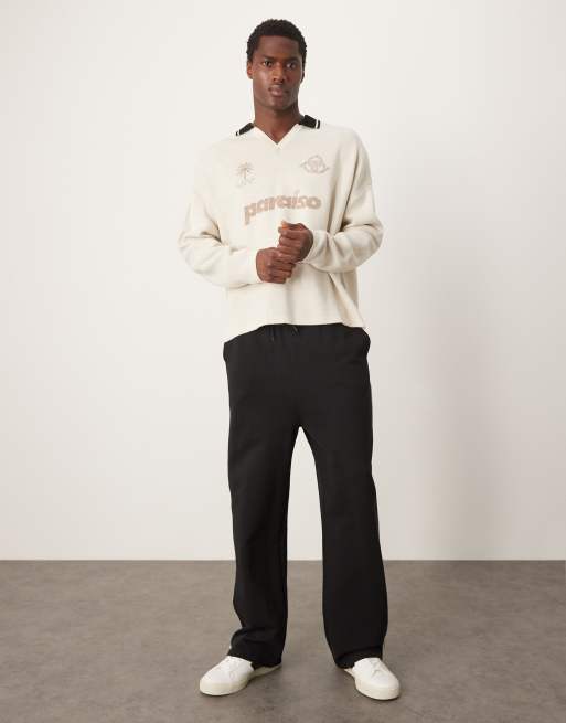 ASOS DESIGN knitted oversized boxy dropped shoulder jumper with sports chest print, 4 of 4