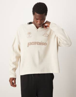 ASOS DESIGN knitted oversized boxy dropped shoulder sweater with sports ...