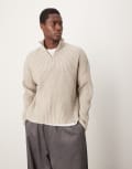 [ASOS DESIGN] ASOS DESIGN knitted oversized boxy half zip jumper in beige-Neutral L BEIGE