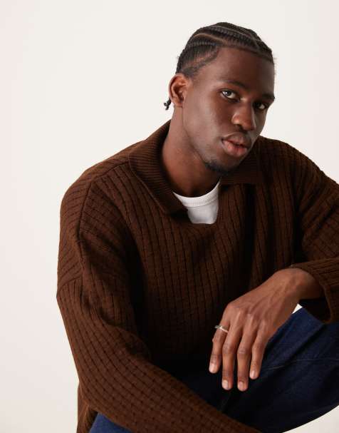 ASOS DESIGN knitted oversized boxy jumper with dropped shoulder in brown - view 1