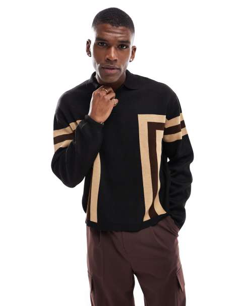 ASOS DESIGN knitted oversized boxy polo with panelling - view 1