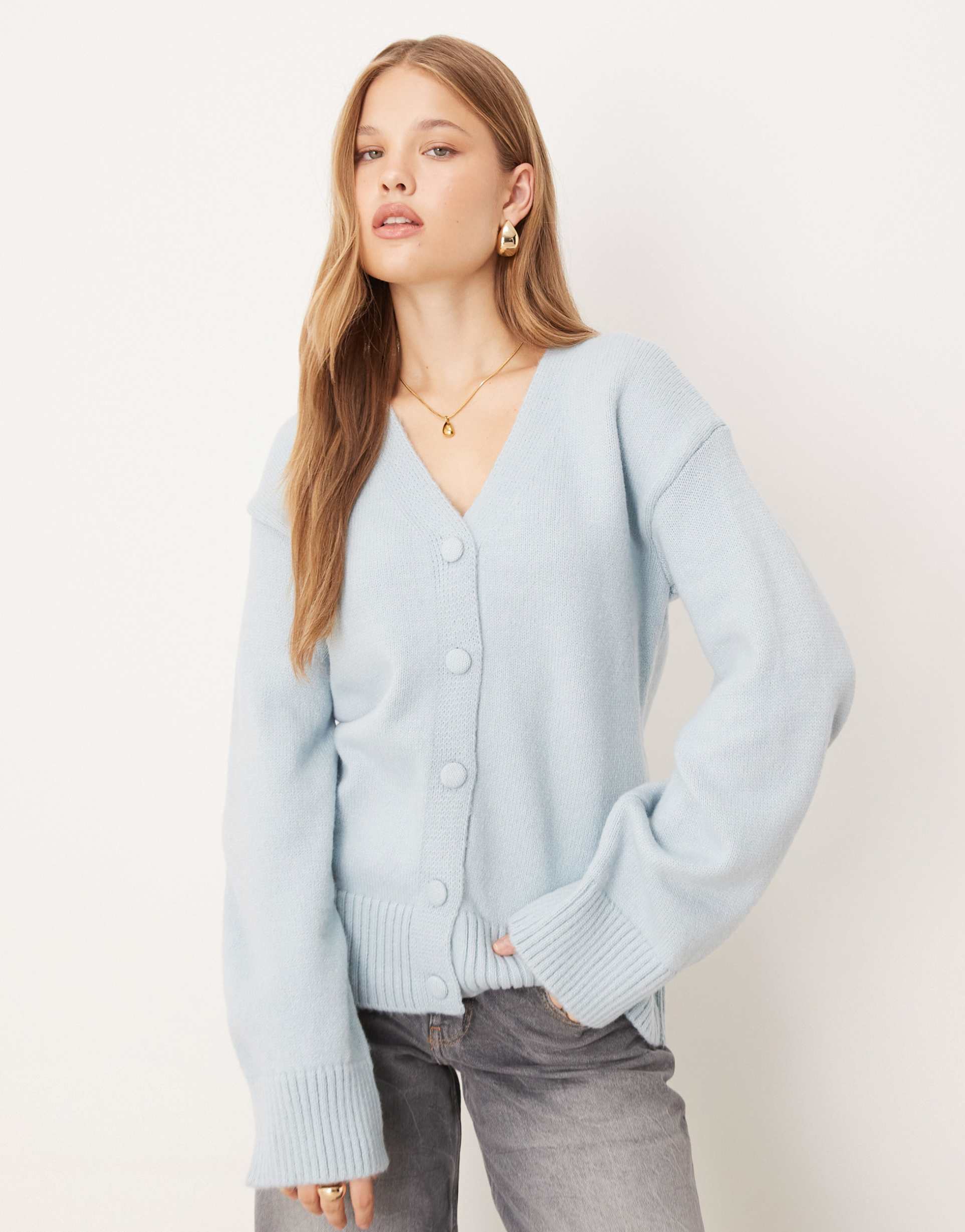 asos design knitted oversized cardigan in blue