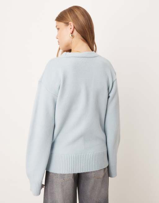 ASOS DESIGN knitted oversized cardigan in blue, 3 of 4