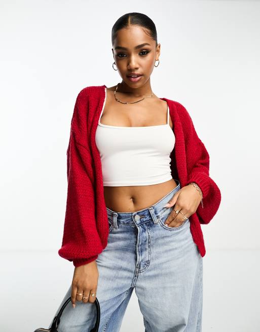 ASOS DESIGN knitted oversized cardigan in red