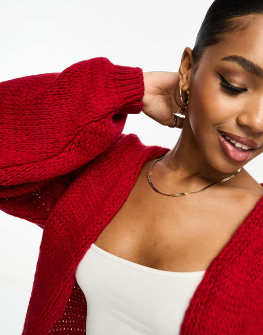 ASOS DESIGN knitted oversized cardigan in red