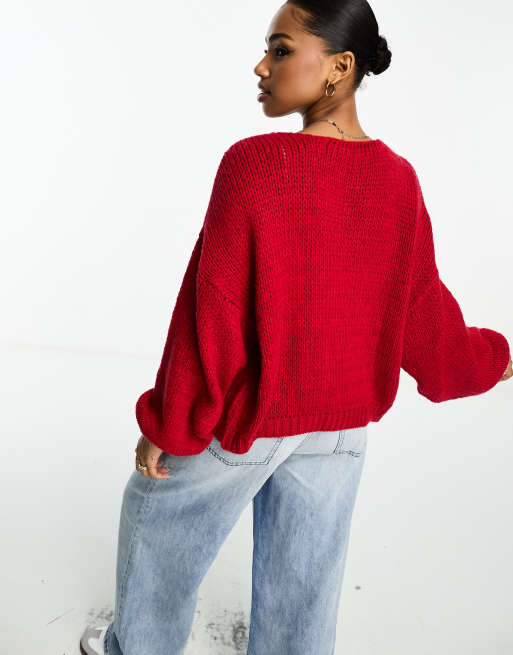 ASOS DESIGN knitted oversized cardigan in red