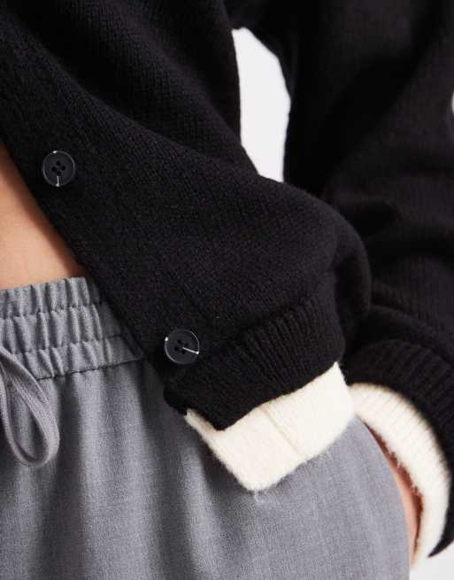 ASOS DESIGN knitted oversized cardigan with double layer in black, 3 of 4