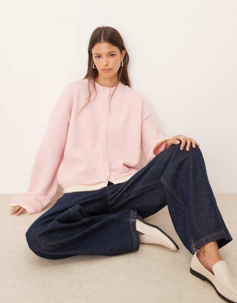 ASOS DESIGN knitted oversized cardigan with double layer in pink - view 1