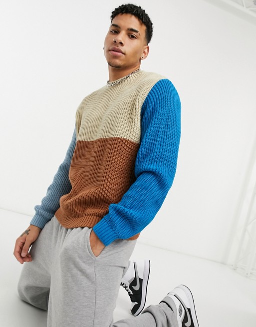 ASOS DESIGN knitted oversized colour block rib jumper