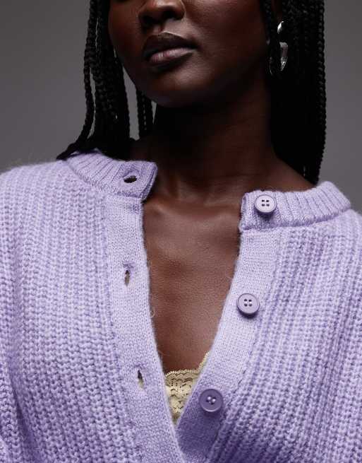 ASOS DESIGN knitted oversized crew cardigan in lilac, 2 of 4