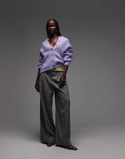 ASOS DESIGN knitted oversized crew cardigan in lilac, 3 of 4