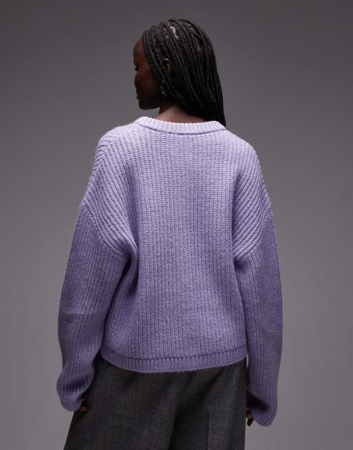 ASOS DESIGN knitted oversized crew cardigan in lilac, 4 of 4